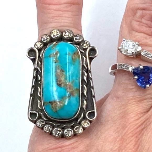 Vintage Native American Sterling Turquoise Ring - Picture 1 of 9